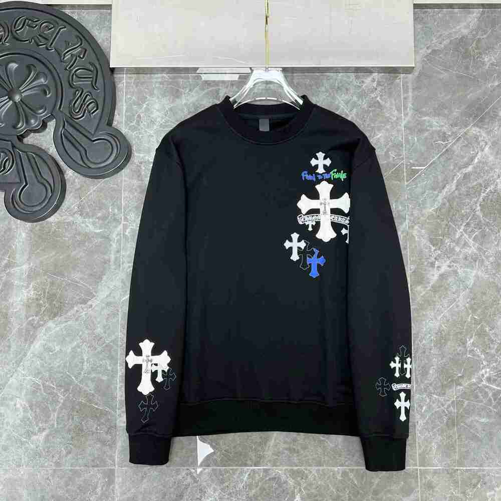 ✨Chrome Hearts Multicolor Cross Print Black Crew Neck Sweatshirt